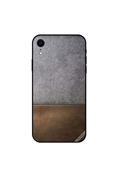 Covernex غطاء حماية لجهاز iPhone XR بنقشة قماش رمادي وجلد بني