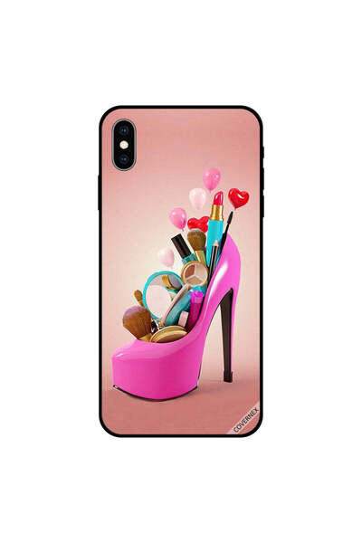 Covernex غطاء حماية لهاتف iPhone XS MAX بتصميم حذاء وردي مع أدوات مكياج