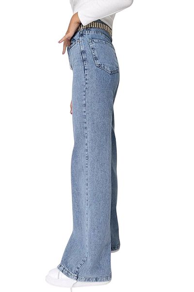 byhaziran butik Lia Young Girl Blue Wash High Waist Lycra Loose Wide Leg Jeans