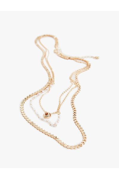 Koton Multi Chain Detailed Pearl Decorated Steel Necklace