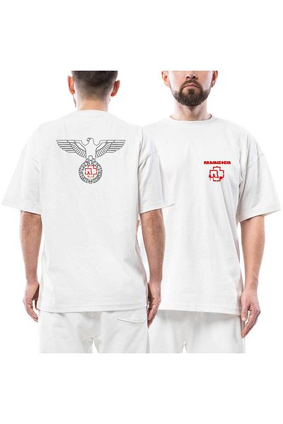 Z zepplin Λογότυπο Rammstein Eagle Μπροστινό πίσω εμπριμέ λευκό μπλουζάκι υπερμεγέθους