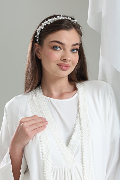 Tuba Women's Ecru Double Breasted Collar Lace Detailed Maternity Maternity 3-Piece Pajama Set