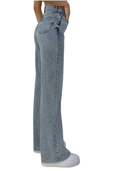 byhaziran butik Cially Young Girl Blue Wash High Waist Lycra Loose Wide Leg Jeans