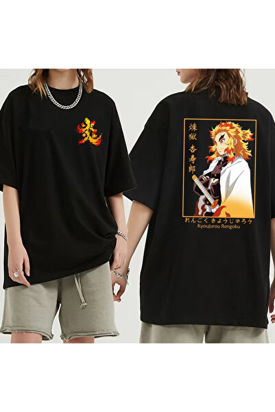 Flood Of Style Ανιμέ μπλουζάκι με σχέδια Unisex για άνδρες Rengoku Kyojuro ‌ ...