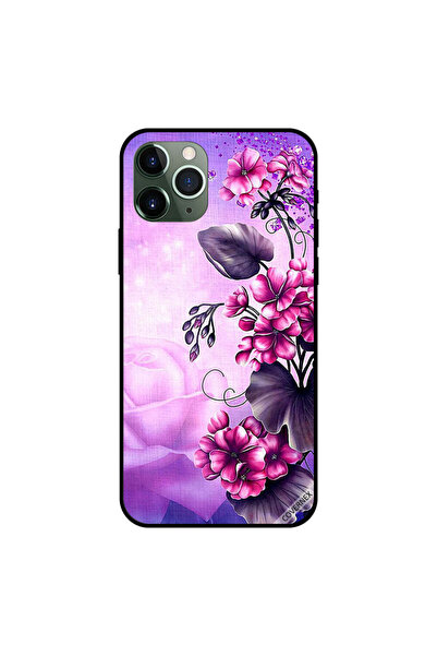 Covernex غطاء حماية لجهاز iPhone 11 Pro Max بنقشة زهور وردية وأوراق بنفسجية
