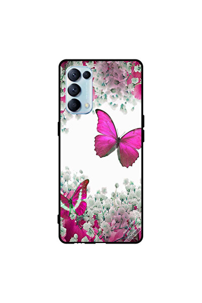 Covernex غطاء حماية لهاتف Oppo Reno5 Pro 5G - فراشات وردية داكنة وزهور بيضاء