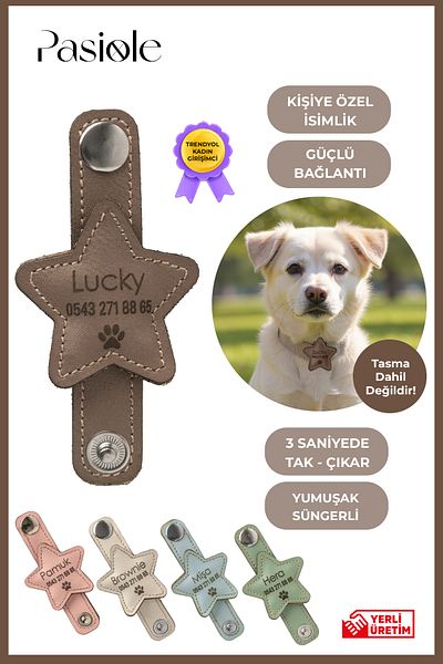 pasiole Leather Dog Tag, Leather Dog Name Tag, Dog Cat Collar, Dog Locket
