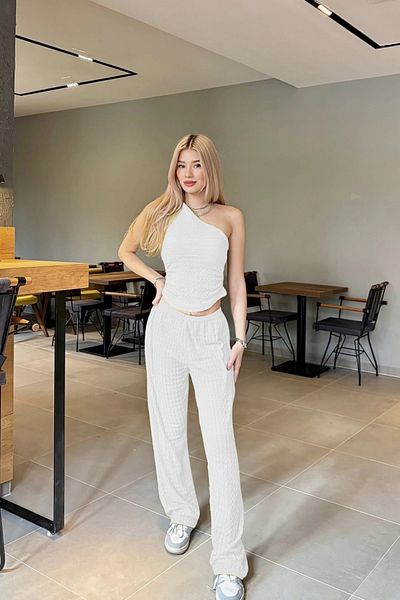Sorridi One Shoulder Seersucker 2 Piece Set