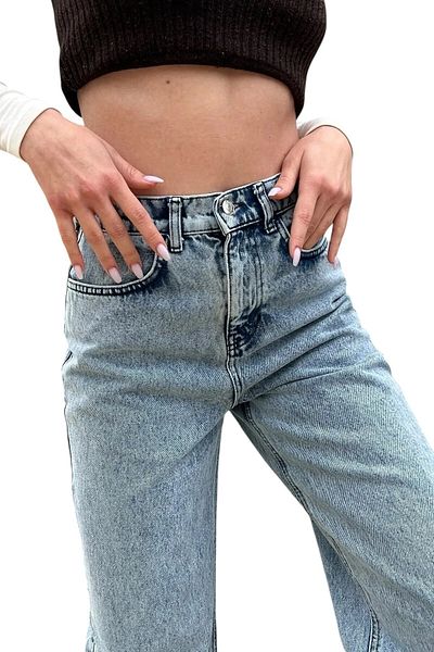 byhaziran butik Lucienna Women's Snow Wash High Waist Stretchy Wide Leg Jeans