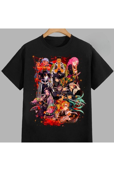 Flood Of Style Tricou unisex cu desen anime Demon Slayer Kamado Tanjiro Nezuko
