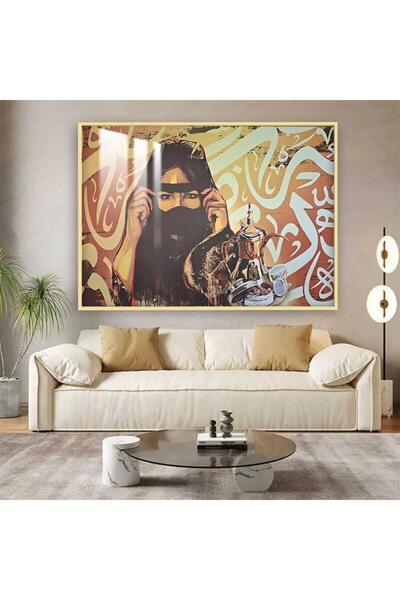 Marktna لوحة جدارية خشبية فاخرة بتصميم فتاة عربية مع برواز ذهبي و طبقة من الا...