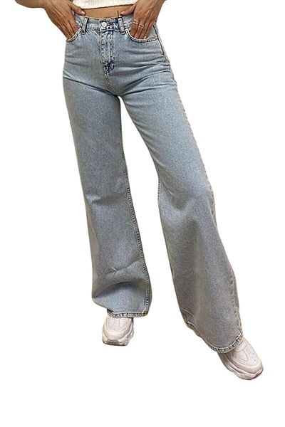 byhaziran butik Celeste Young Girl Light Blue Snow Wash High Waist Lycra Comfortable 90's Loose Leg Jeans