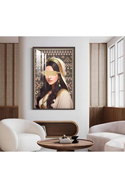 4gdran لوحة جدارية خشبية بتصميم فتاة مع برواز بني و طبقة من الاكرليك الشفاف