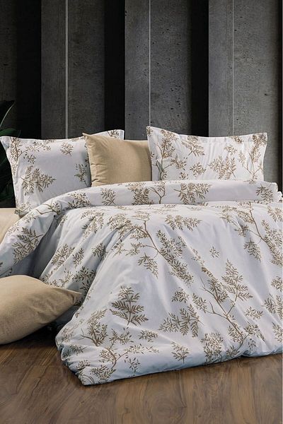 GARDEN ROOM Σετ Παπλωματοθήκη Μονό με Εφαρμοσμένο Σεντόνι SHARAJA Λευκό-Μπεζ