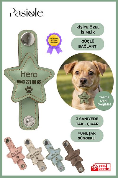 pasiole Leather Dog Tag, Leather Dog Name Tag, Dog Cat Collar, Dog Locket