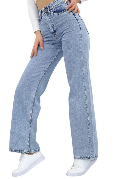 byhaziran butik Asmine Women's Blue Snow Washed High Waist Stretchy Denim Fabric Loose Leg Jeans
