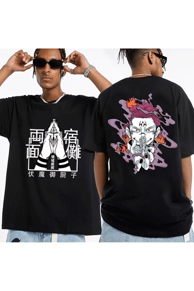 Flood Of Style Ανιμέ μοτίβο Unisex ανδρικό μπλουζάκι Jujutsu line ‌   Σατόρου...