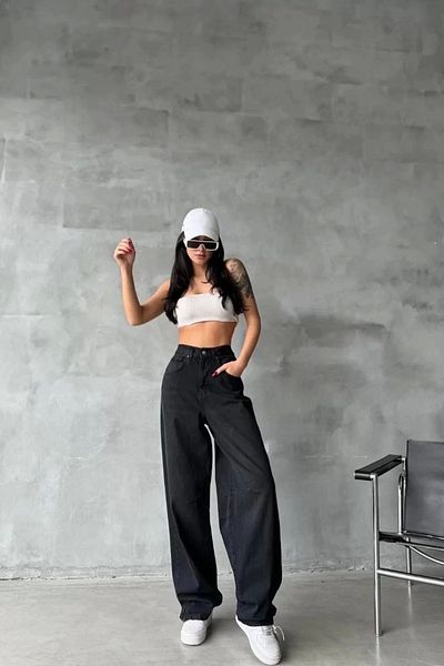 Zerenyus Pantaloni de jeans cu cataramă din spate negri