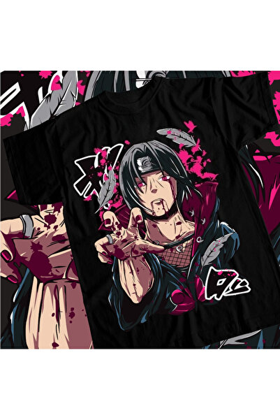 Flood Of Style تي شيرت رجالي منقوش برسومات الرسوم المتحركة ناروتو تاتشي أوتشيها