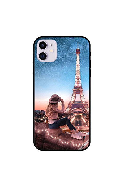 Covernex غطاء حماية لجهاز iPhone 11 بني بطبعة فتاة القبعة وبرج إيفيل