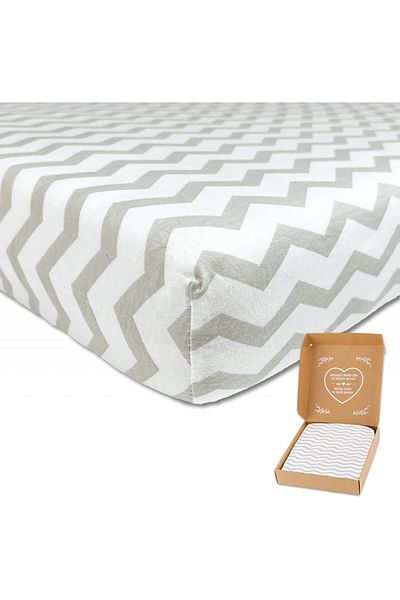 MimaDu® Cearșaf pentru pătuț MimaDu®, bumbac, alb/gri, 60 x 120 cm