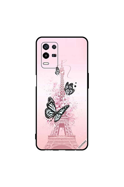 Covernex غطاء حماية لهاتف Oppo K9x برسومات فراشات سوداء على برج Effiel