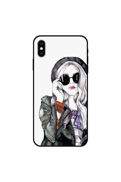 Covernex غطاء حماية لهاتف iPhone XS MAX أسود من الزجاج بتصميم فتاة لطيفة