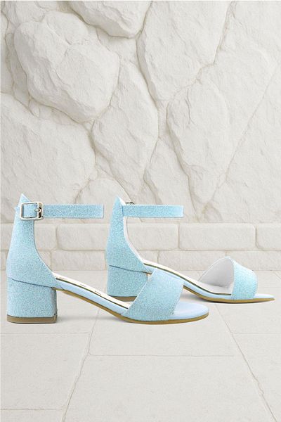 hapshoe Pantofi de seară cu toc pentru fete Lilo Blue Glitter cu o singură curea