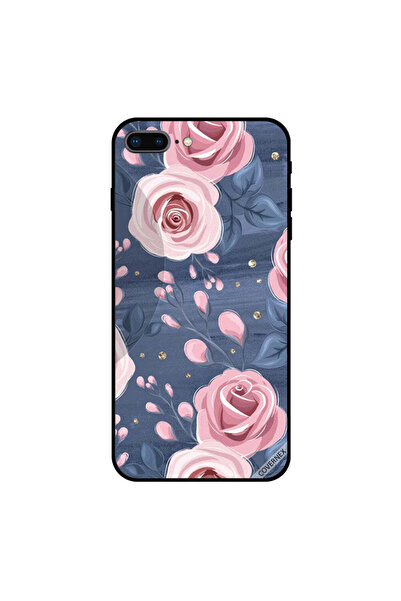 Covernex غطاء حماية لجهاز iPhone 8 Plus بنقشة ورود وردية وأوراق رمادية داكنة