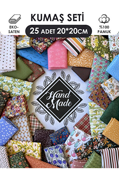 FabricMarket 25’li Patchwork Kumaş Seti – 20×20 cm %100 Pamuk Eko-Saten – El İşleri İçin İdeal Seçim