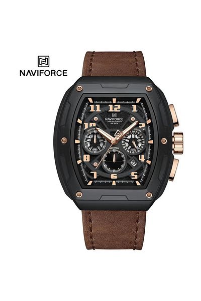 Naviforce Luxury Chronograph Wrist Watch for Men with Leather Strap Water Resistant Multi-Function Timepiece