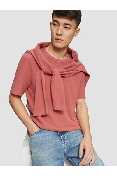 s.Oliver Men's T-shirt with scoop neck and waffle texture, Regular fit, Dusty pink