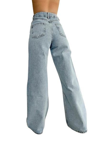 byhaziran butik Vera Women's Blue Snow Wash High Waist Lycra Wide Leg Jeans