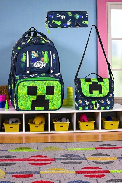 Shopiolog İlkokul Ortopedik Su Geçirmez Suluklu 3 Bölmeli Beslenmeli İlköğretim Erkek Sırt Çantası