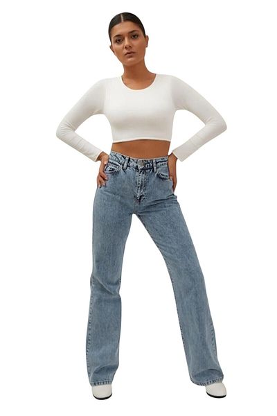 byhaziran butik Elodie Young Girl Light Blue Snow Wash High Waist Lycra Casual 90's Loose Jeans