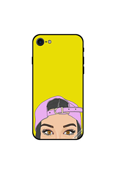 Covernex غطاء حماية لجهاز iPhone 8 برسومات فتاة قبعة وردية تظهر في الأسفل