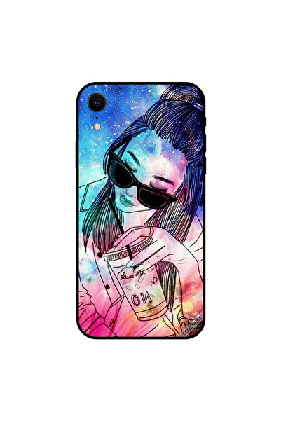 Covernex غطاء حماية لهاتف iPhone XR بتصميم فتاة خربشة باللون الأسود الزجاجي