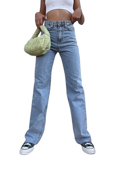 byhaziran butik Vivienne Women's Light Blue Snow Wash High Waist Stretchy Stylish Wide Leg Jeans