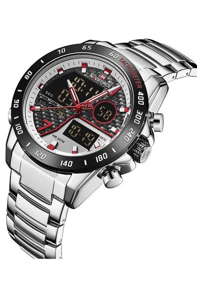 Naviforce Men's Dual Display Sports Watch – 45mm Analog-Digital, Chronograph, Metal Strap, Waterproof