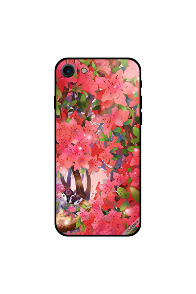 Covernex غطاء حماية لجهاز iPhone 8 برسومات زهور وردية وطيور الحب