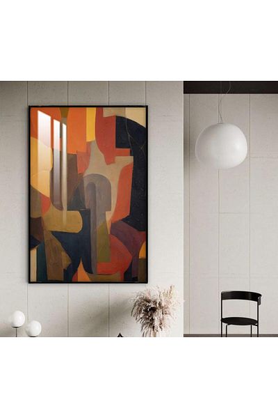 4gdran Abstract art wooden wall panel with black frame and clear acrylic layer