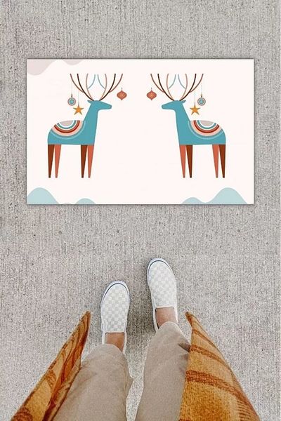 Mu Art Ahşap Digital Print Decorative 'The Deer Beige Door Mat K-1273