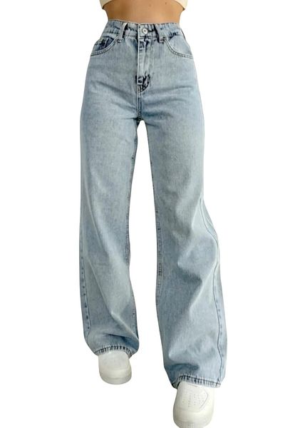byhaziran butik Vera Women's Blue Snow Wash High Waist Lycra Wide Leg Jeans