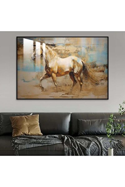 Marktna لوحة جدارية خشبية فاخرة بتصميم خيول مع برواز اسود و طبقة من الاكرليك الشفاف