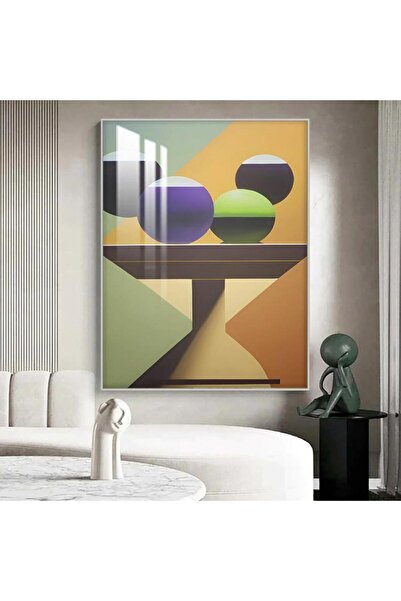 4gdran Abstract art wooden wall panel with silver frame and clear acrylic layer