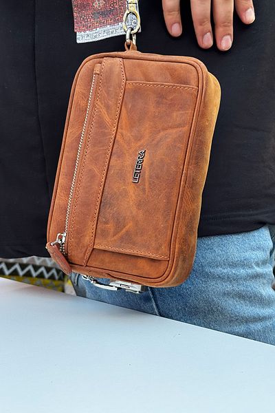 LETERRA Genuine Leather Premium Shiferi Hand Bag with Multi-Section Hand Handle and Wrist Strap