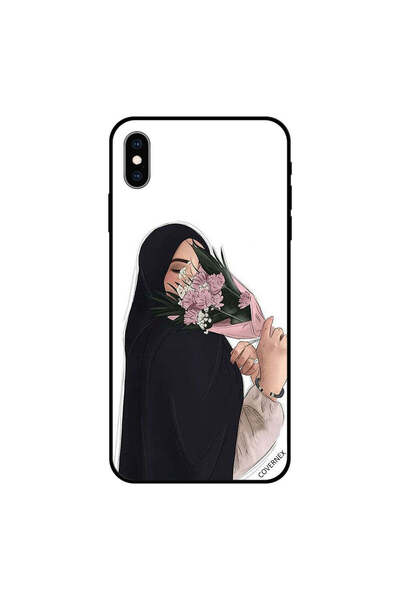Covernex غطاء حماية لهاتف iPhone XS MAX بتصميم فتاة تخفي وجهها مع زهور الخوخ
