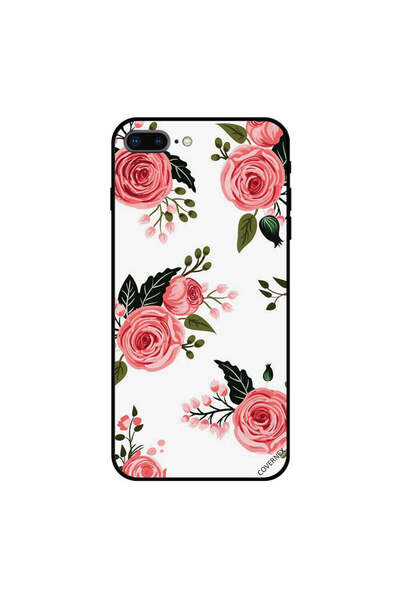 Covernex غطاء حماية لجهاز iPhone 7 Plus بنقشة ورود وردية مع أوراق خضراء داكنة