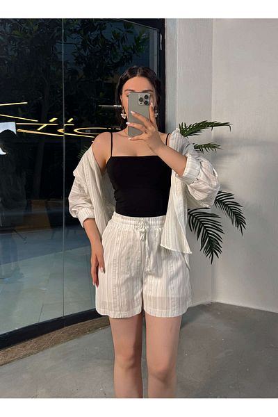 missswans Shella Striped Shorts Shirt Suit White