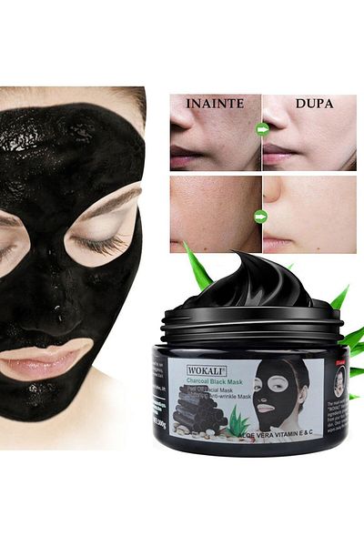 wokali Black mask for removing blackheads, oil spots, anti-wrinkle effect, Wokali with charcoal, 300 g